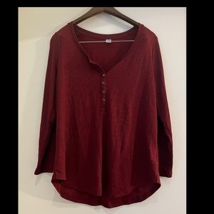 Old navy Burgundy red shirt with button in the front going down partially.